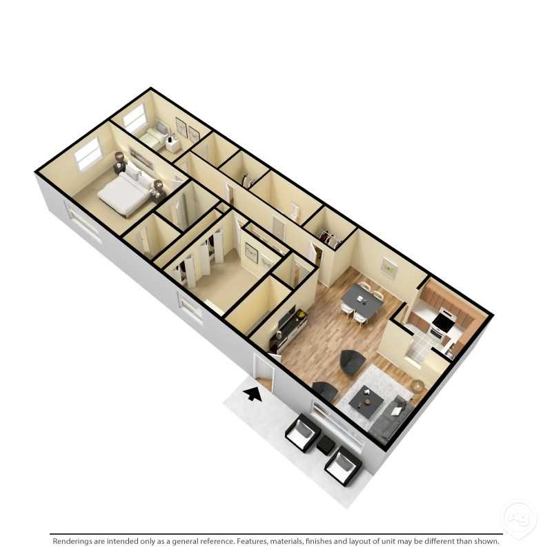 Floor plan for 3 beds, 2 baths, 1175 sqft